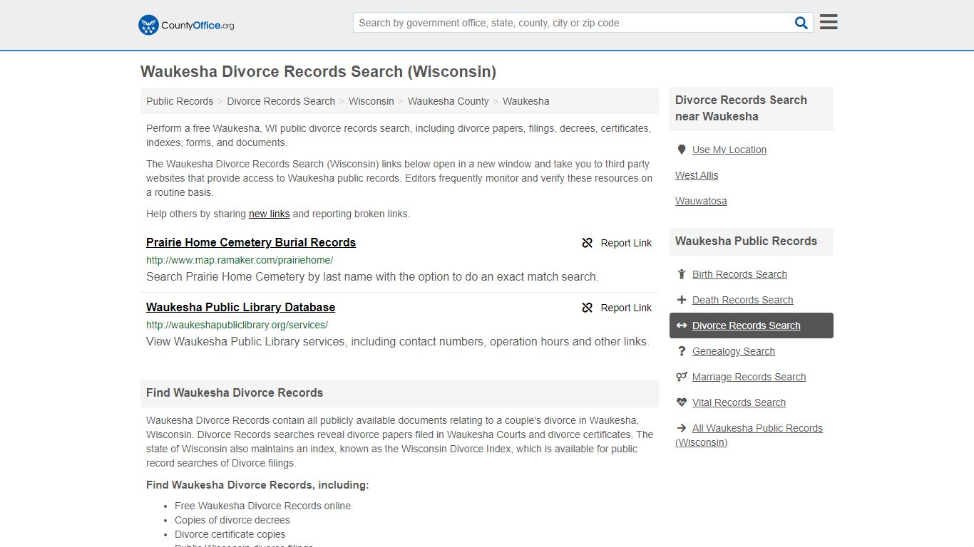 Divorce Records Search - Waukesha, WI (Divorce Certificates & Decrees)